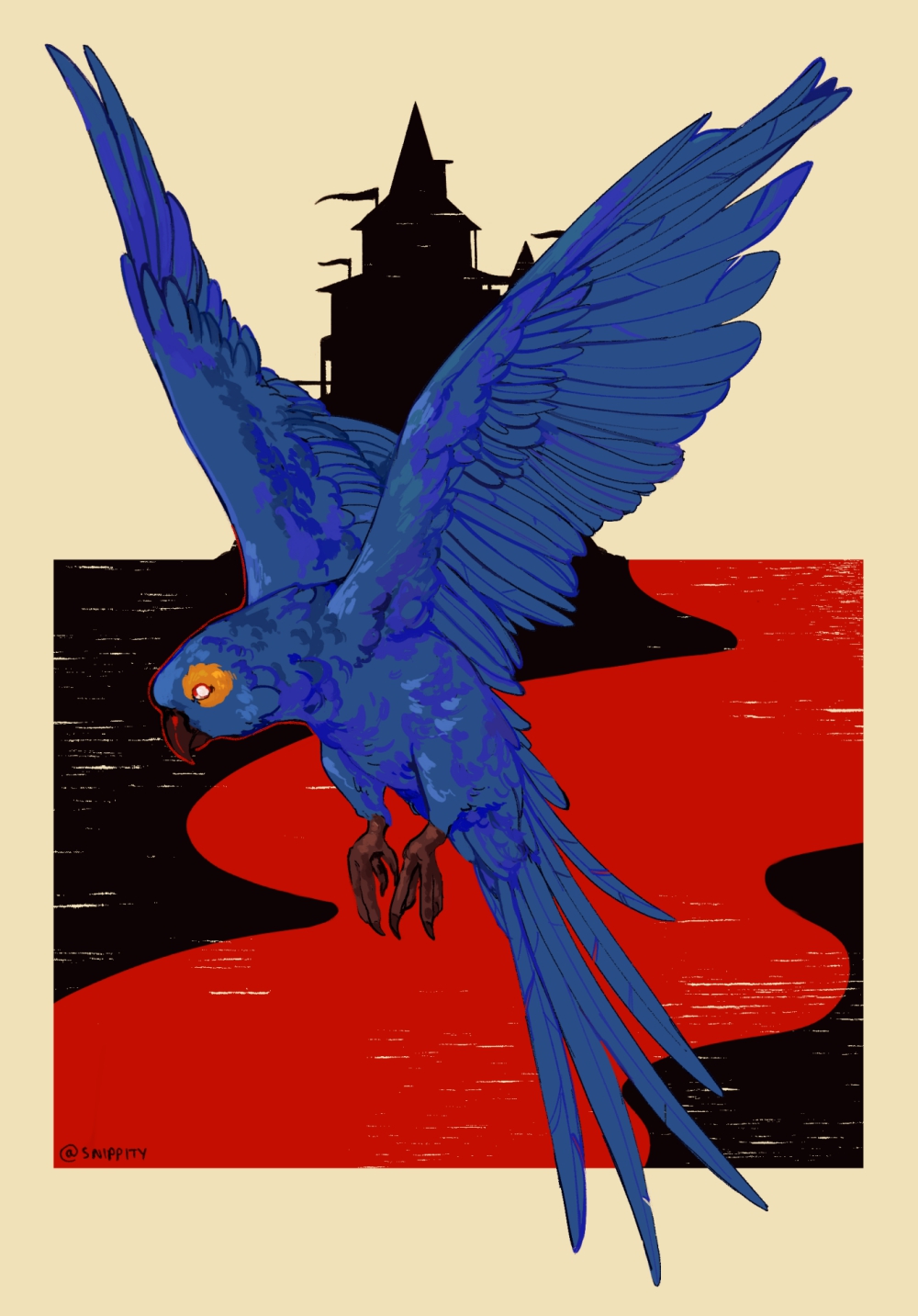 Illustration of a blue parrot.